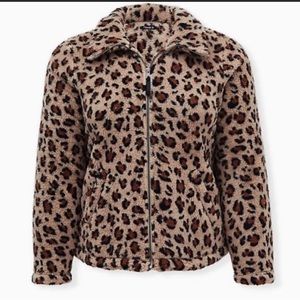 Torrid Full zip animal print teddy coat